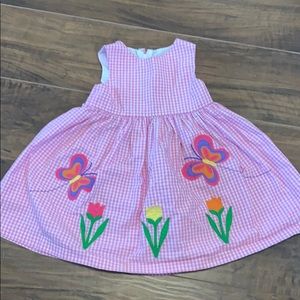 Pink plaid dress with butterflies